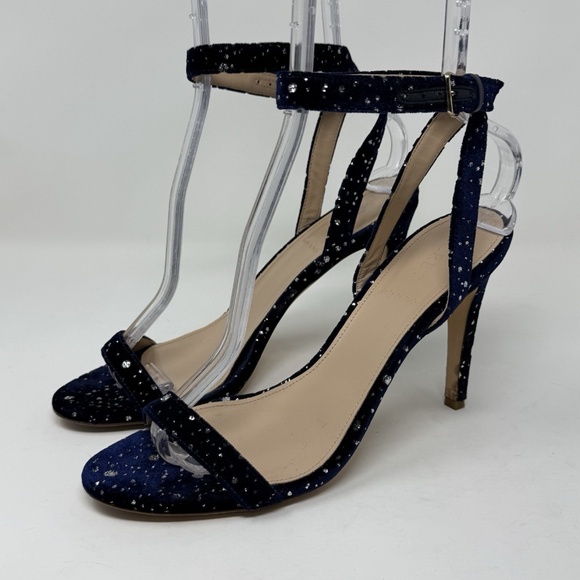 J Crew Heels E4619 Navy Silver Women's Size 8.5 Velour Going Out - Picture 1 of 14